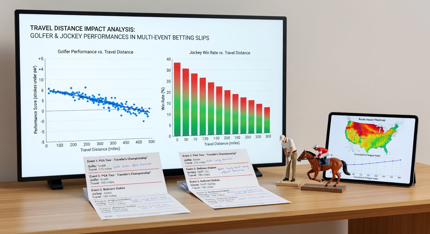 Data visualization showing travel distance correlations with performance outcomes in multi-sport betting