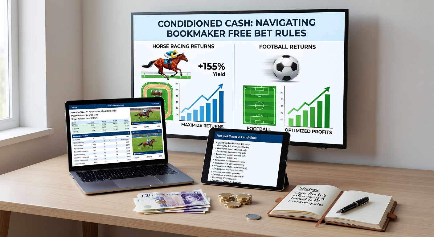 Infographic detailing football accumulator paths with free bet overlays and horse racing each-way conversions