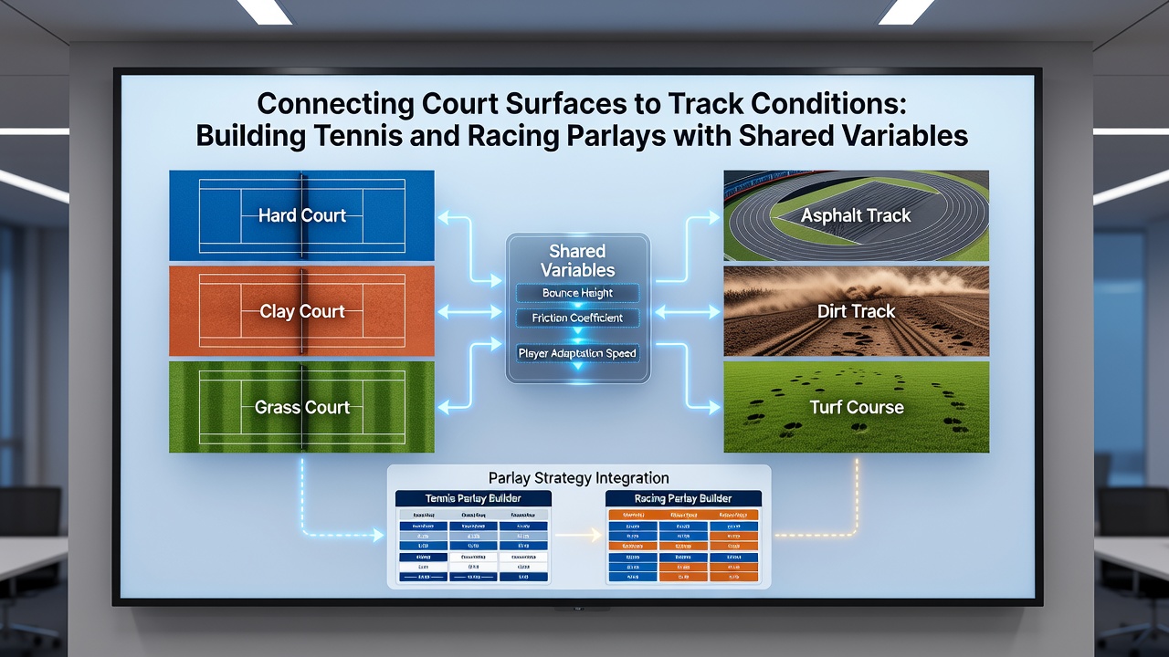 Example of tennis and horse racing data overlays used in parlay construction with surface and track variables