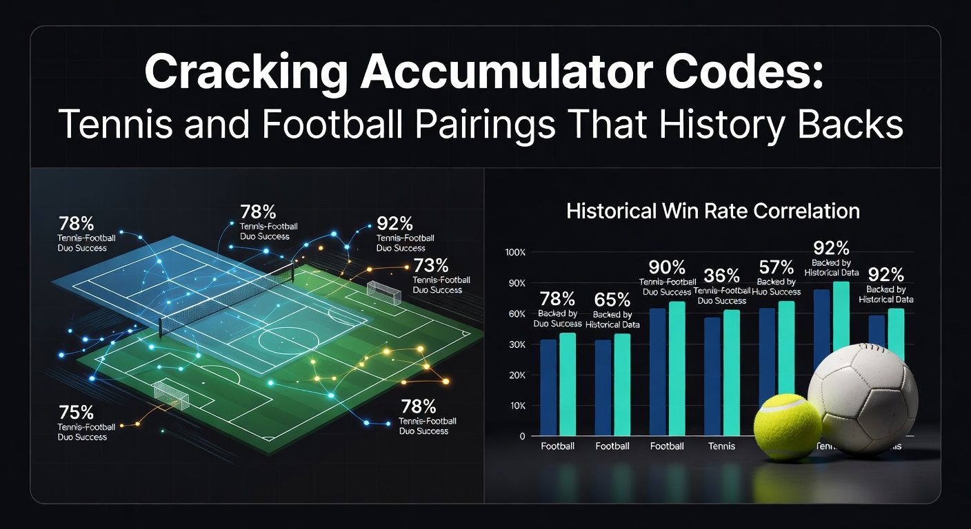 Tennis players in action on clay court paired with football stadium crowd, illustrating accumulator betting pairings