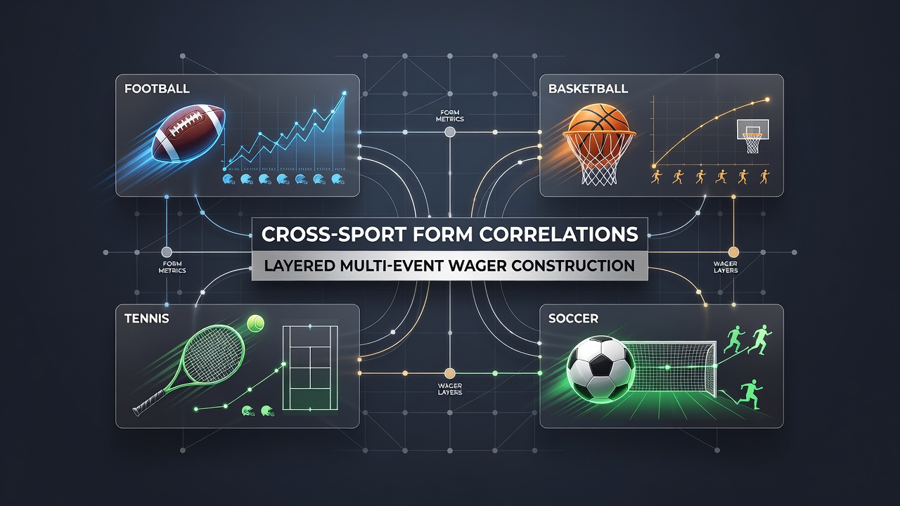 Visual representation of interconnected sports performance data across tennis, horse racing, and golf events used in layered betting structures