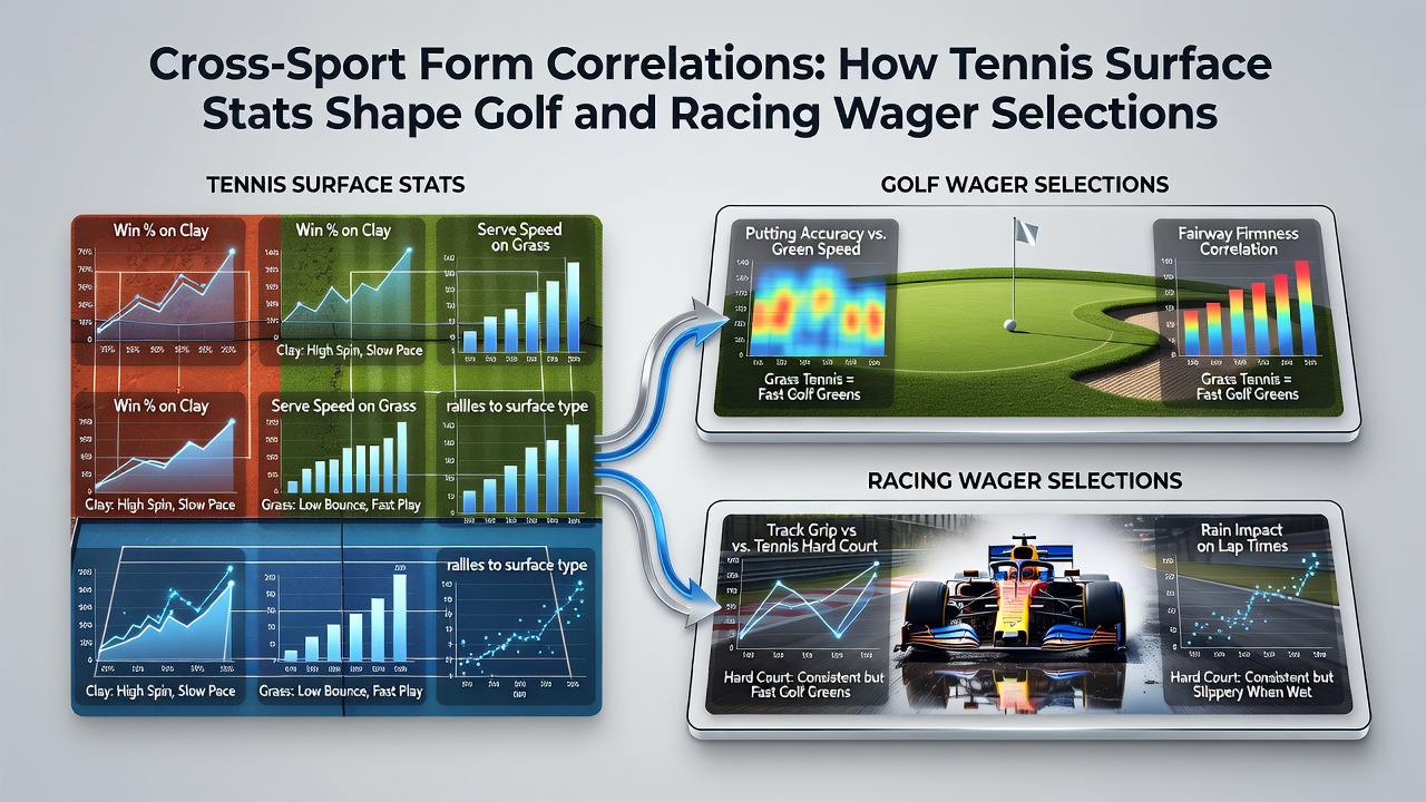 Horse racing track with tennis and golf performance overlay charts