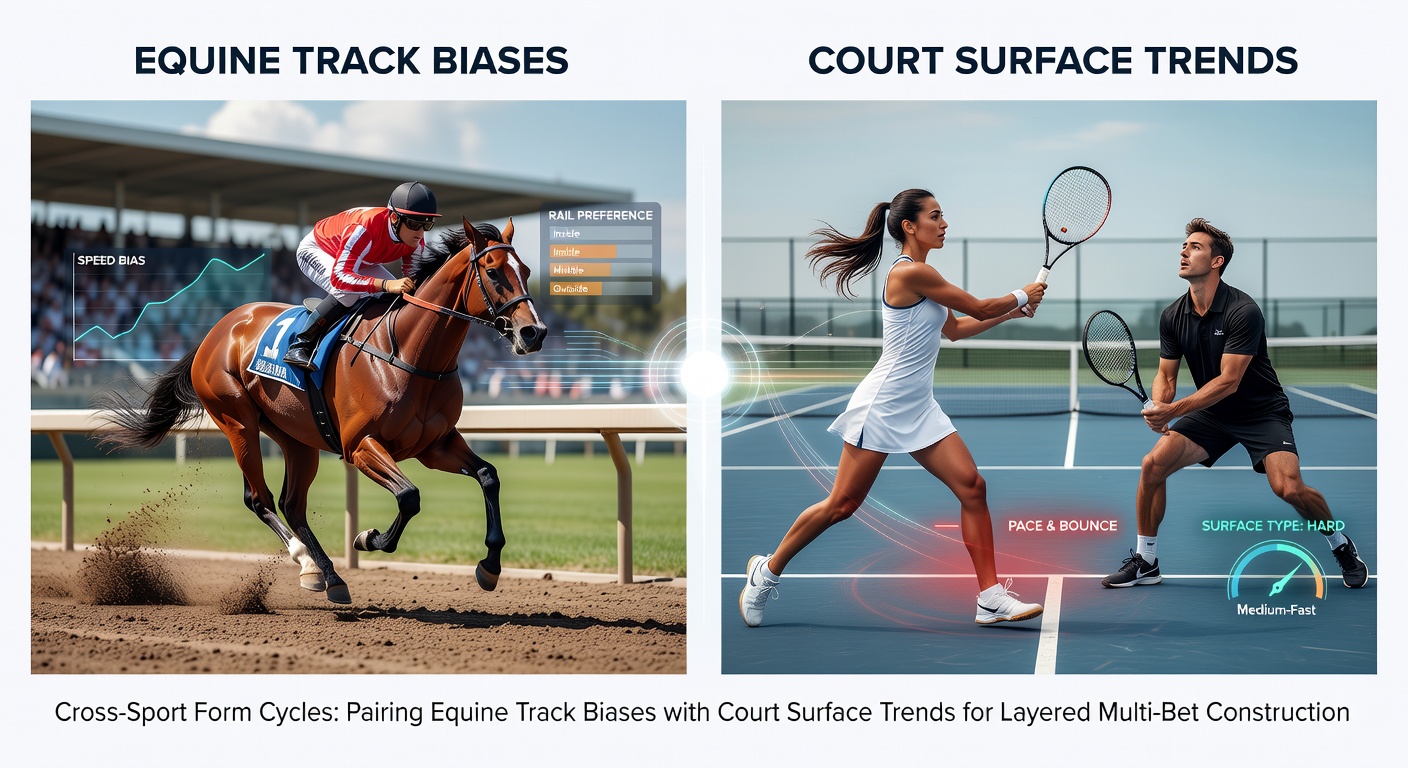 Equine track conditions and tennis court surfaces side by side showing bias patterns for betting analysis