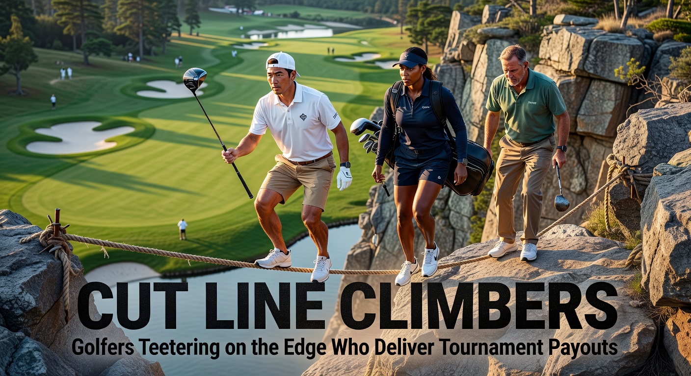Golfers walking the fairway during a tense Friday round, teetering near the cut line at a PGA Tour event