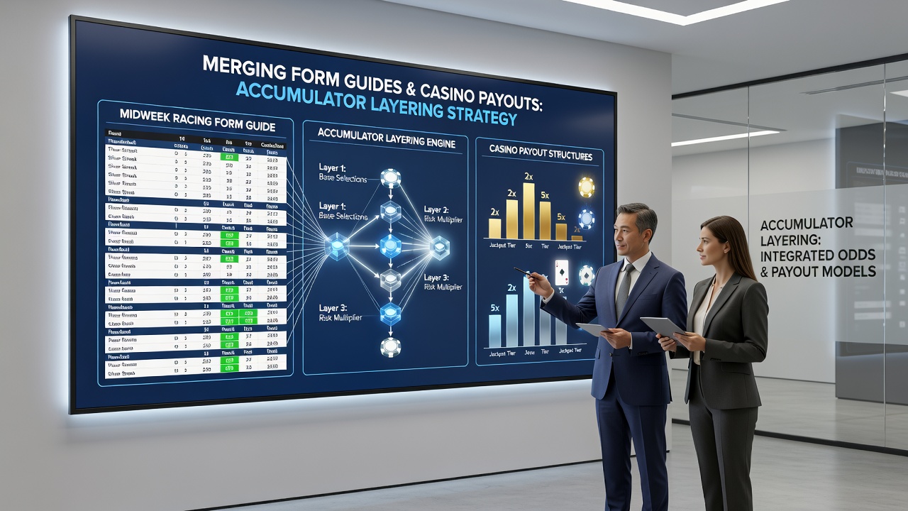 Accumulator layering diagram showing connections between racing form data points and casino bonus payout tiers
