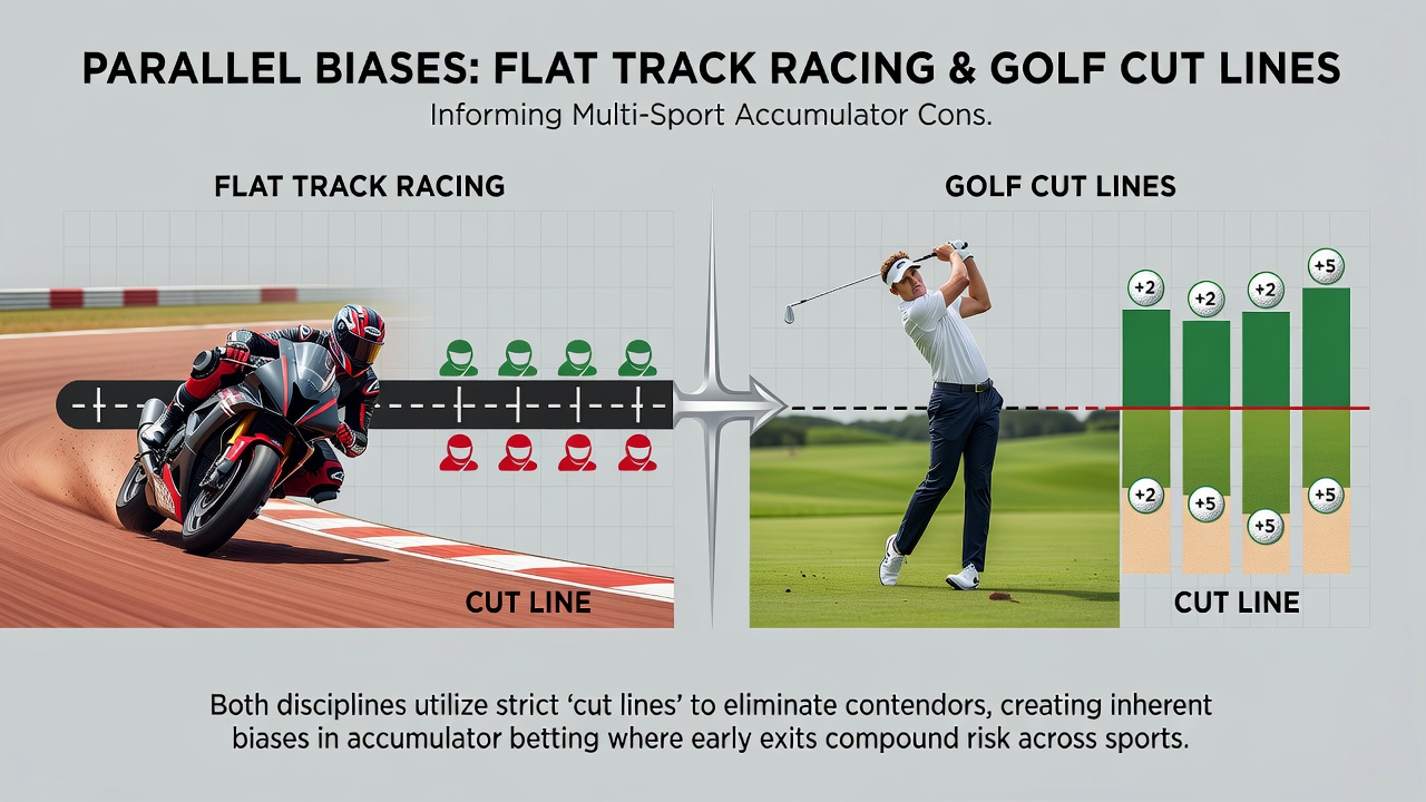 Multi-sport accumulator examples linking racing biases with golf cut line performance