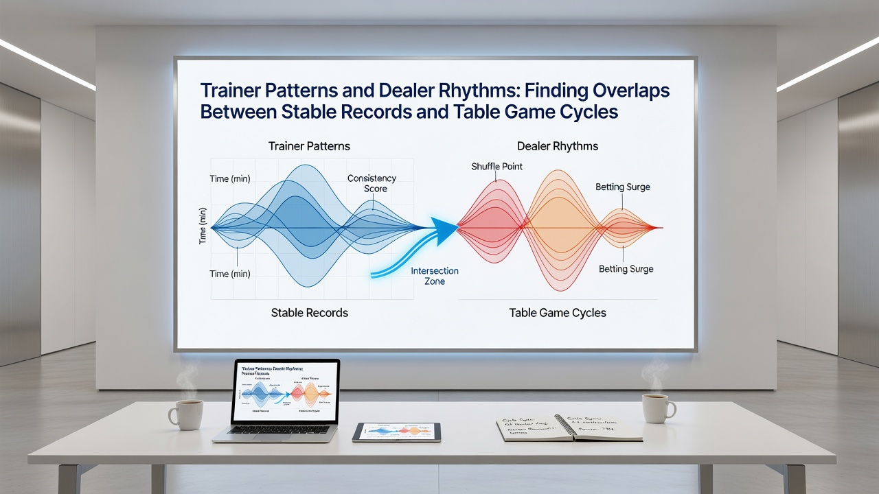 Charts displaying trainer win streaks alongside dealer rhythm cycle graphs used in layered selection models