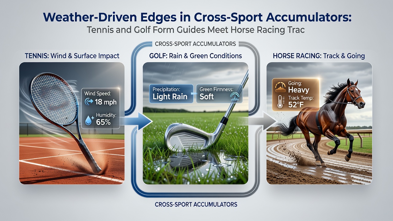 Integrated weather data overlays showing tennis, golf, and racing condition shifts during summer months